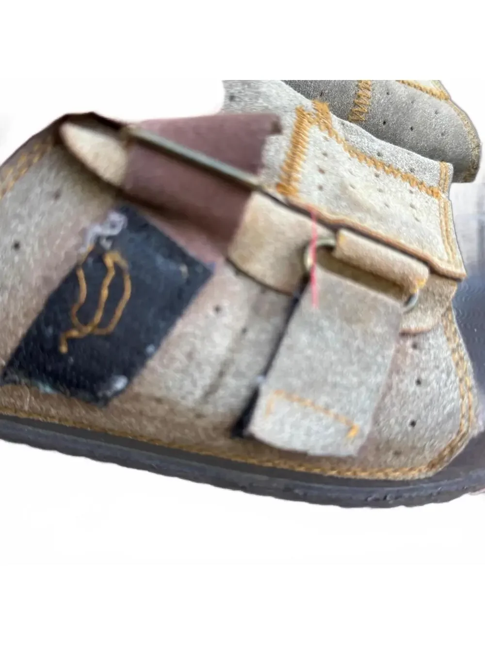 Kuailu Men's Beige and Brown Suede Adjustable Strap Sandals - Size Other